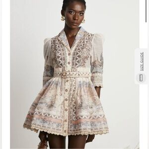 Chic Cream and Tan Patterned Mini Dress